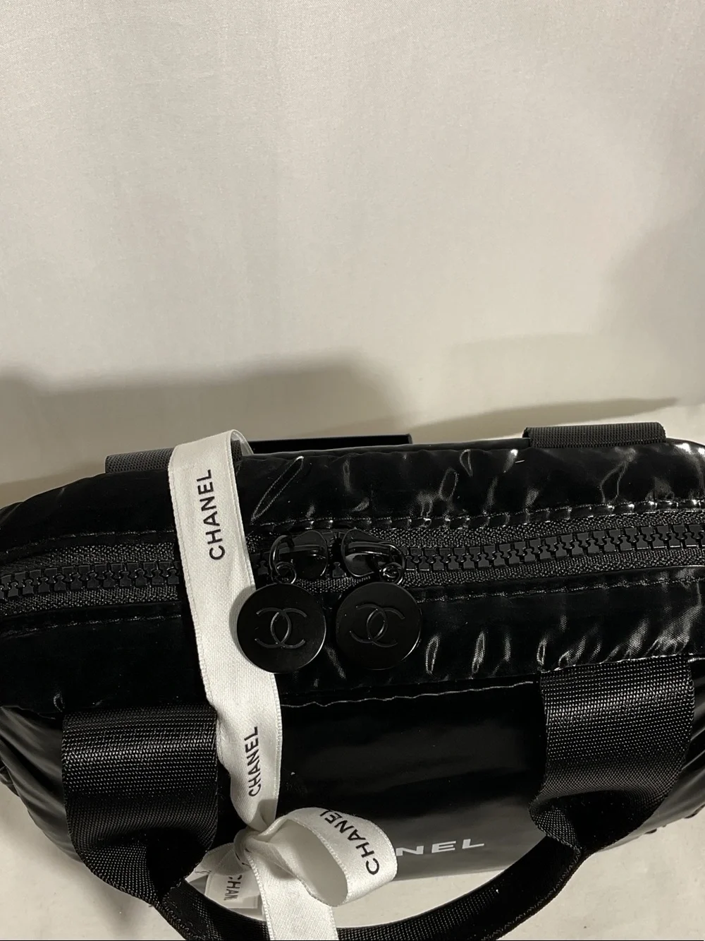 CHANEL Makeup GWP Mini Puffy Black Shiny Tote